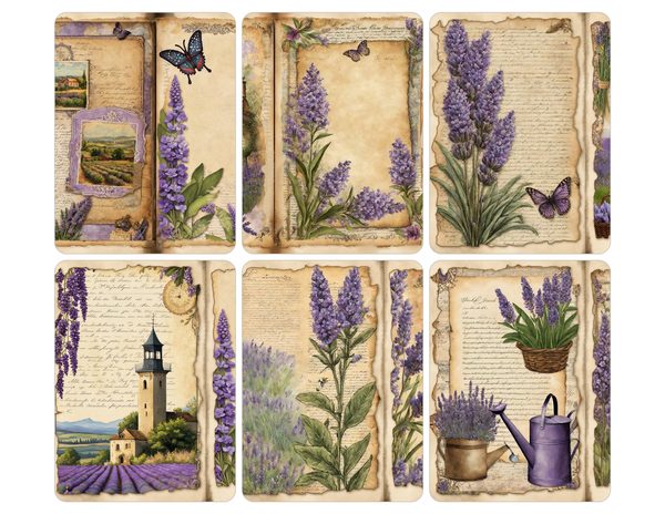 Vintage Lavender Fields Watercolor Digital Paper Kit: Printable Papers, Cards, Tags, Ephemera — image 28
