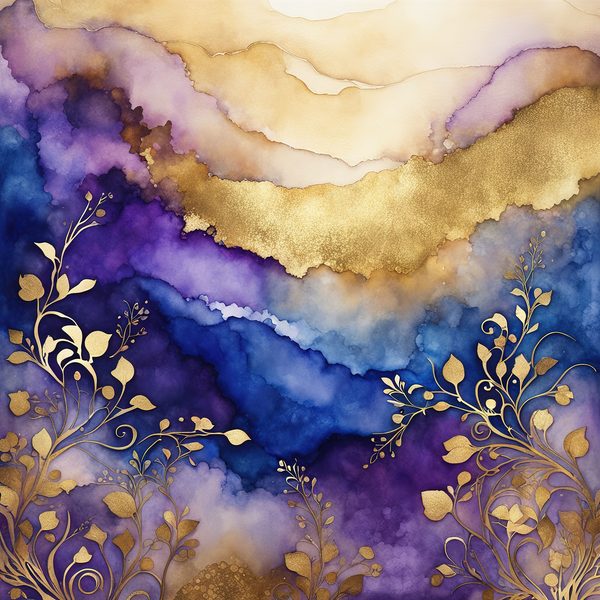 Violet Rhapsody Floral Digital Paper Set: Gold & Purple Boho Art (10 JPGs) — image 1