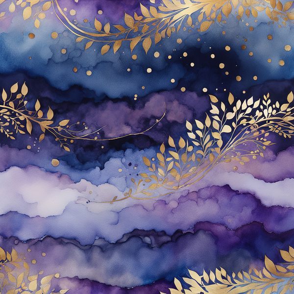 Violet Rhapsody Floral Digital Paper Set: Gold & Purple Boho Art (10 JPGs) — image 2