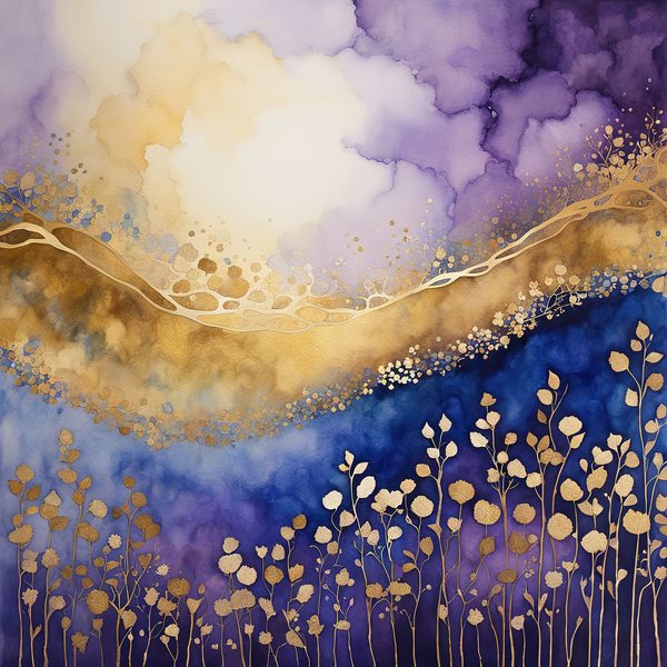 Violet Rhapsody Floral Digital Paper Set: Gold & Purple Boho Art (10 JPGs) — image 4