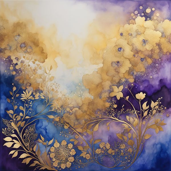 Violet Rhapsody Floral Digital Paper Set: Gold & Purple Boho Art (10 JPGs) — image 6