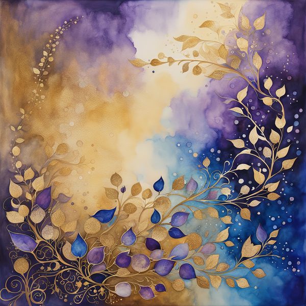 Violet Rhapsody Floral Digital Paper Set: Gold & Purple Boho Art (10 JPGs) — image 7