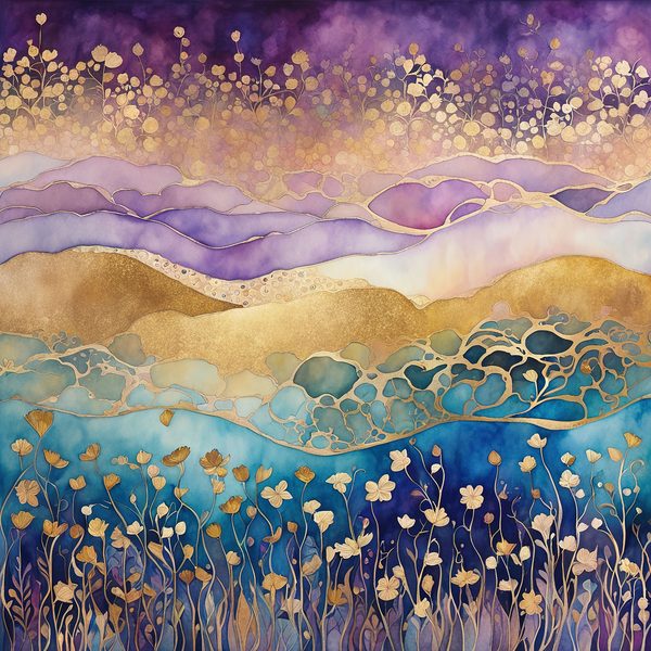 Violet Rhapsody Floral Digital Paper Set: Gold & Purple Boho Art (10 JPGs) — image 8