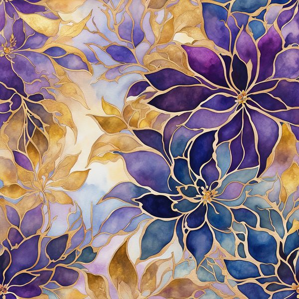 Violet Rhapsody Floral Digital Paper Set: Gold & Purple Boho Art (10 JPGs) — image 9