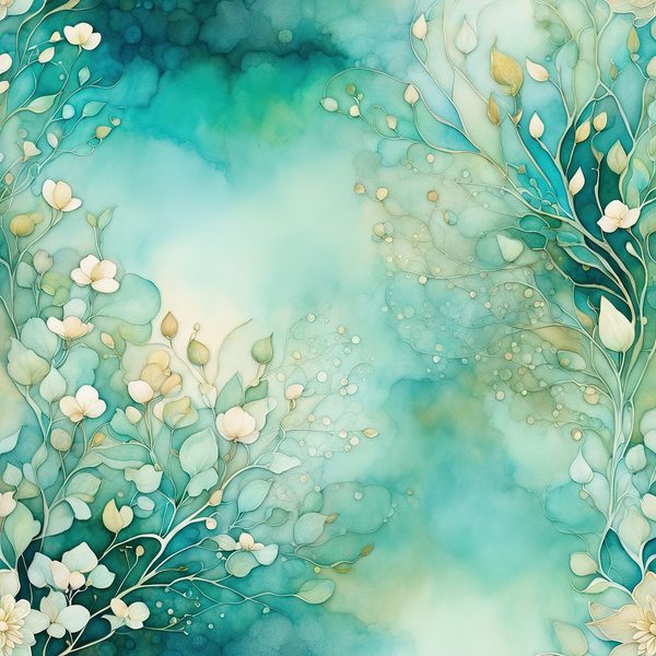 Turquoise Floral Digital Paper Set: Gold Foil Boho Art (10 JPGs) — image 1