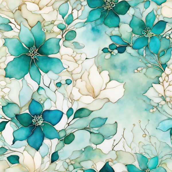 Turquoise Floral Digital Paper Set: Gold Foil Boho Art (10 JPGs) — image 3