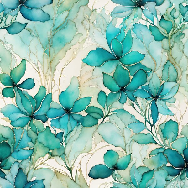 Turquoise Floral Digital Paper Set: Gold Foil Boho Art (10 JPGs) — image 4