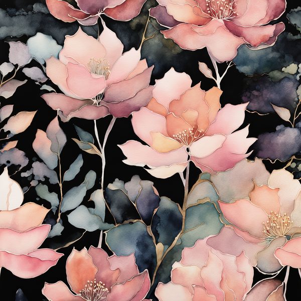 Blush & Black Floral Digital Paper Set: Gold Foil, Bohemian (10 JPGs Commercial Use) — image 2