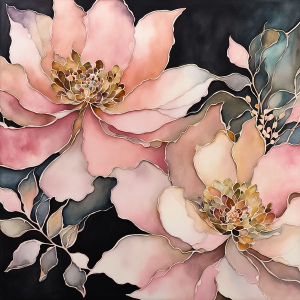 Blush & Black Floral Digital Paper Set: Gold Foil, Bohemian (10 JPGs Commercial Use) — image 5