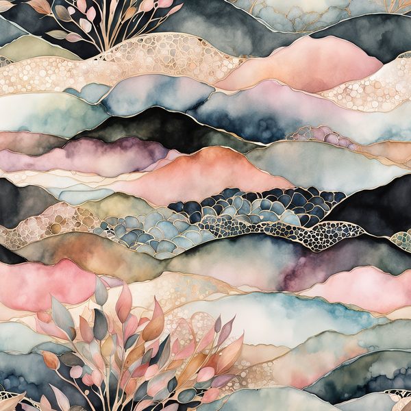 Blush & Black Floral Digital Paper Set: Gold Foil, Bohemian (10 JPGs Commercial Use) — image 8