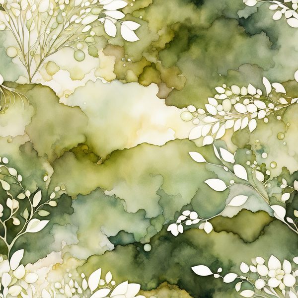 Watercolor Floral Digital Paper: Olive Green & Cream (Commercial Use) — image 1