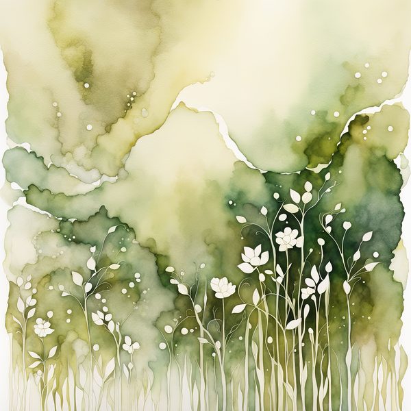 Watercolor Floral Digital Paper: Olive Green & Cream (Commercial Use) — image 2