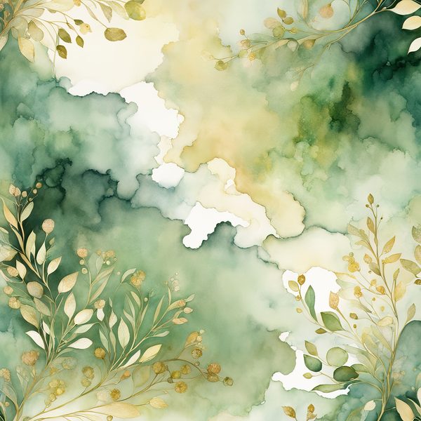 Watercolor Floral Digital Paper: Olive Green & Cream (Commercial Use) — image 3
