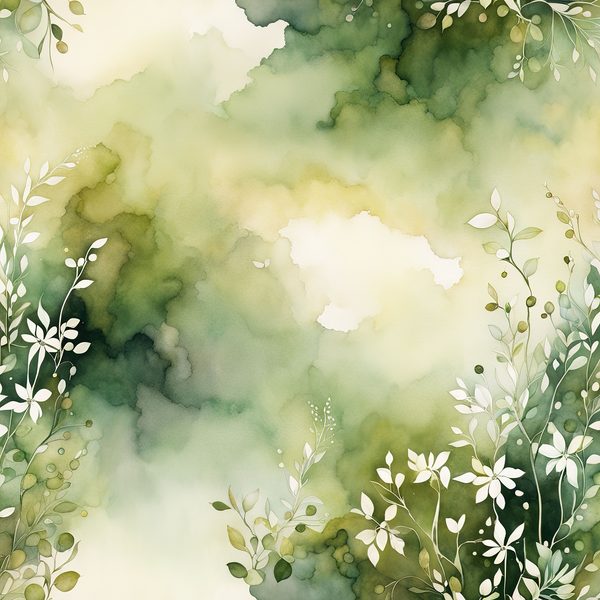 Watercolor Floral Digital Paper: Olive Green & Cream (Commercial Use) — image 4