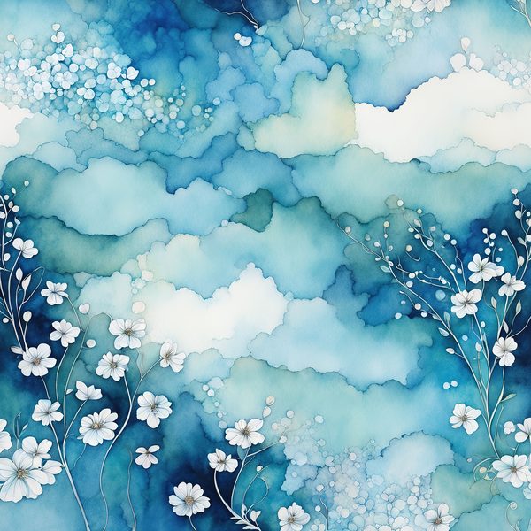 Blue Abstract Floral Digital Paper Set: Bohemian Sky JPGs (Commercial Use) — image 3