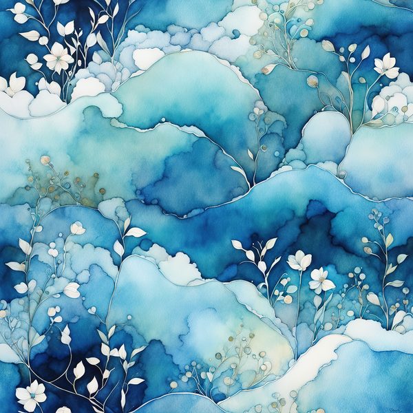 Blue Abstract Floral Digital Paper Set: Bohemian Sky JPGs (Commercial Use) — image 6