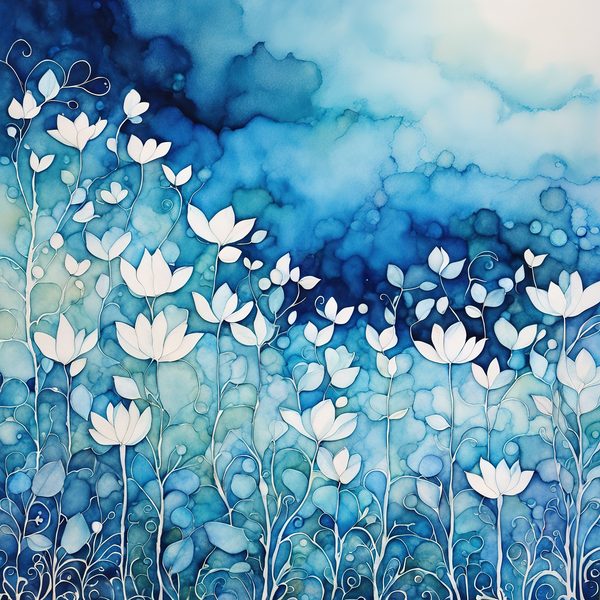 Blue Abstract Floral Digital Paper Set: Bohemian Sky JPGs (Commercial Use) — image 9