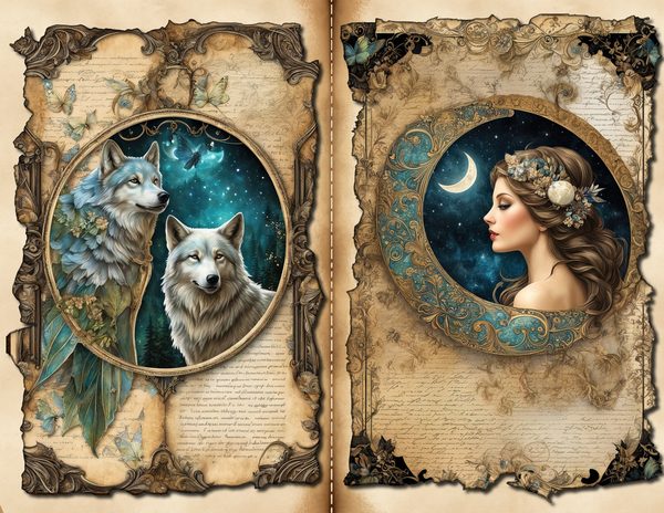 Wolves and Fairies Watercolor Digital Paper Kit: Printable Papers, Cards, Tags, Ephemera — image 2