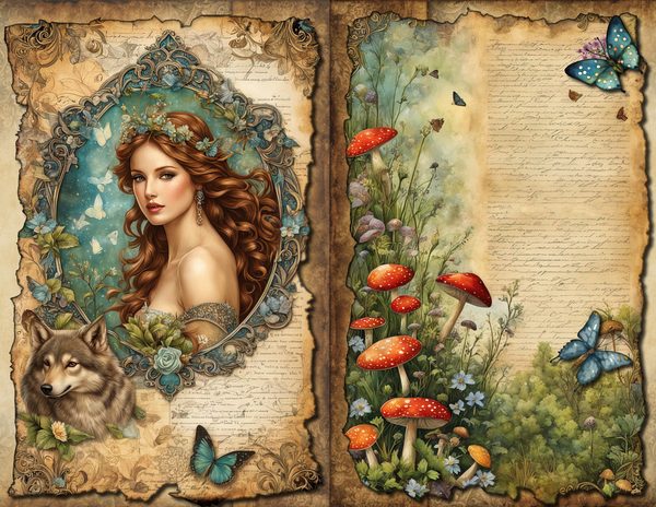 Wolves and Fairies Watercolor Digital Paper Kit: Printable Papers, Cards, Tags, Ephemera — image 8