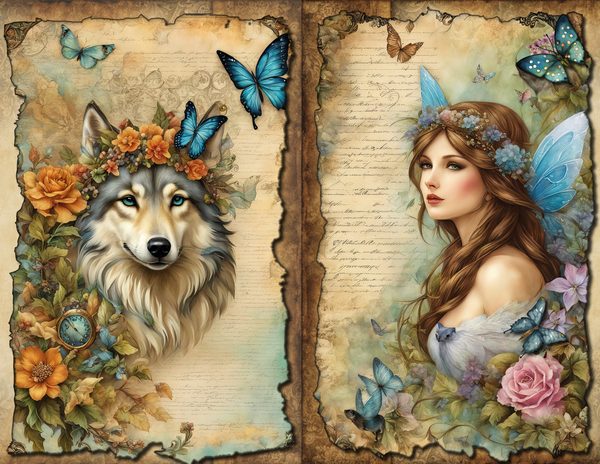 Wolves and Fairies Watercolor Digital Paper Kit: Printable Papers, Cards, Tags, Ephemera — image 10