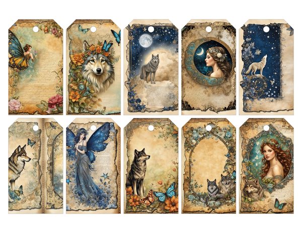 Wolves and Fairies Watercolor Digital Paper Kit: Printable Papers, Cards, Tags, Ephemera — image 27