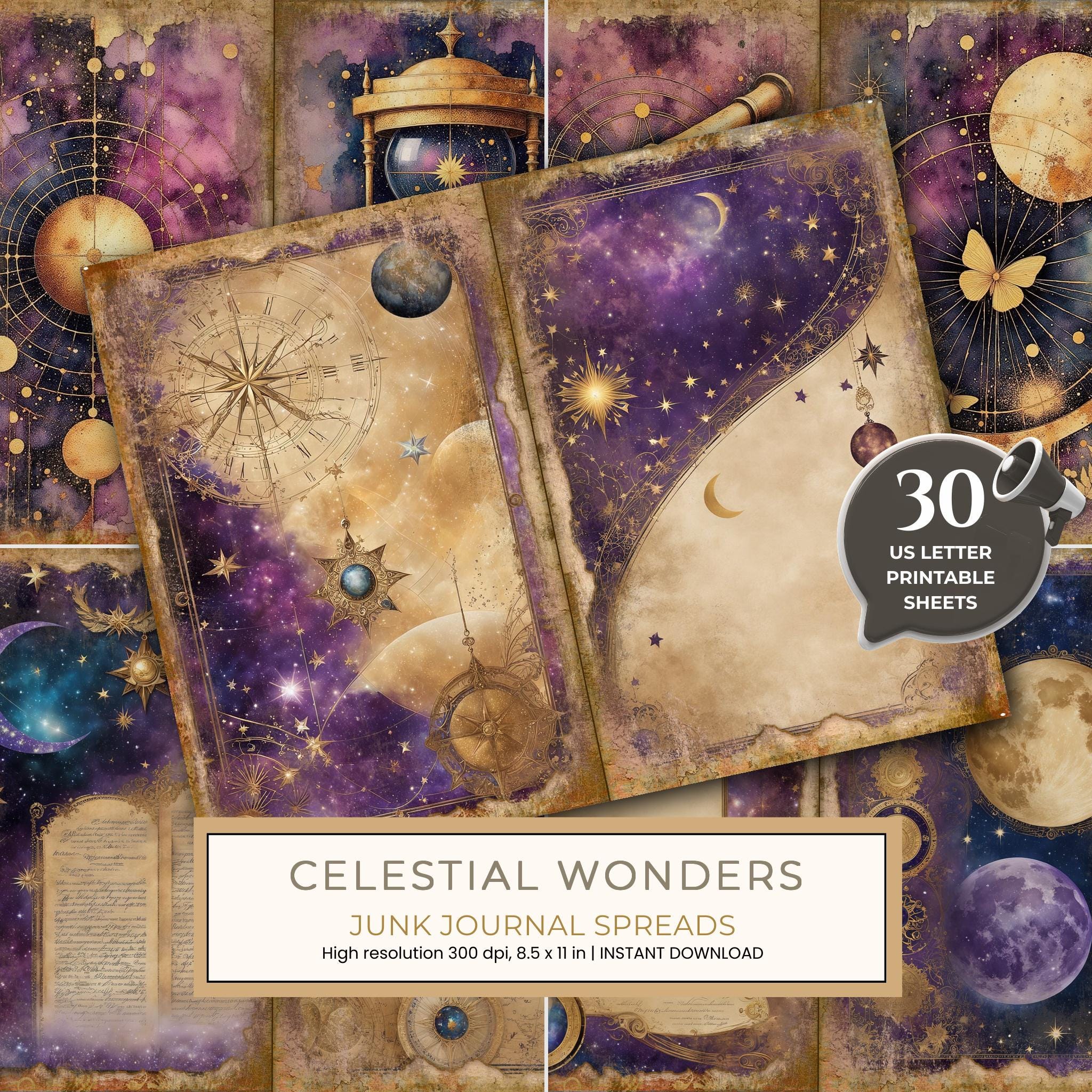 Cosmos Nebula Junk Journal Spreads: Celestial Scrapbook Paper (Digital Download)