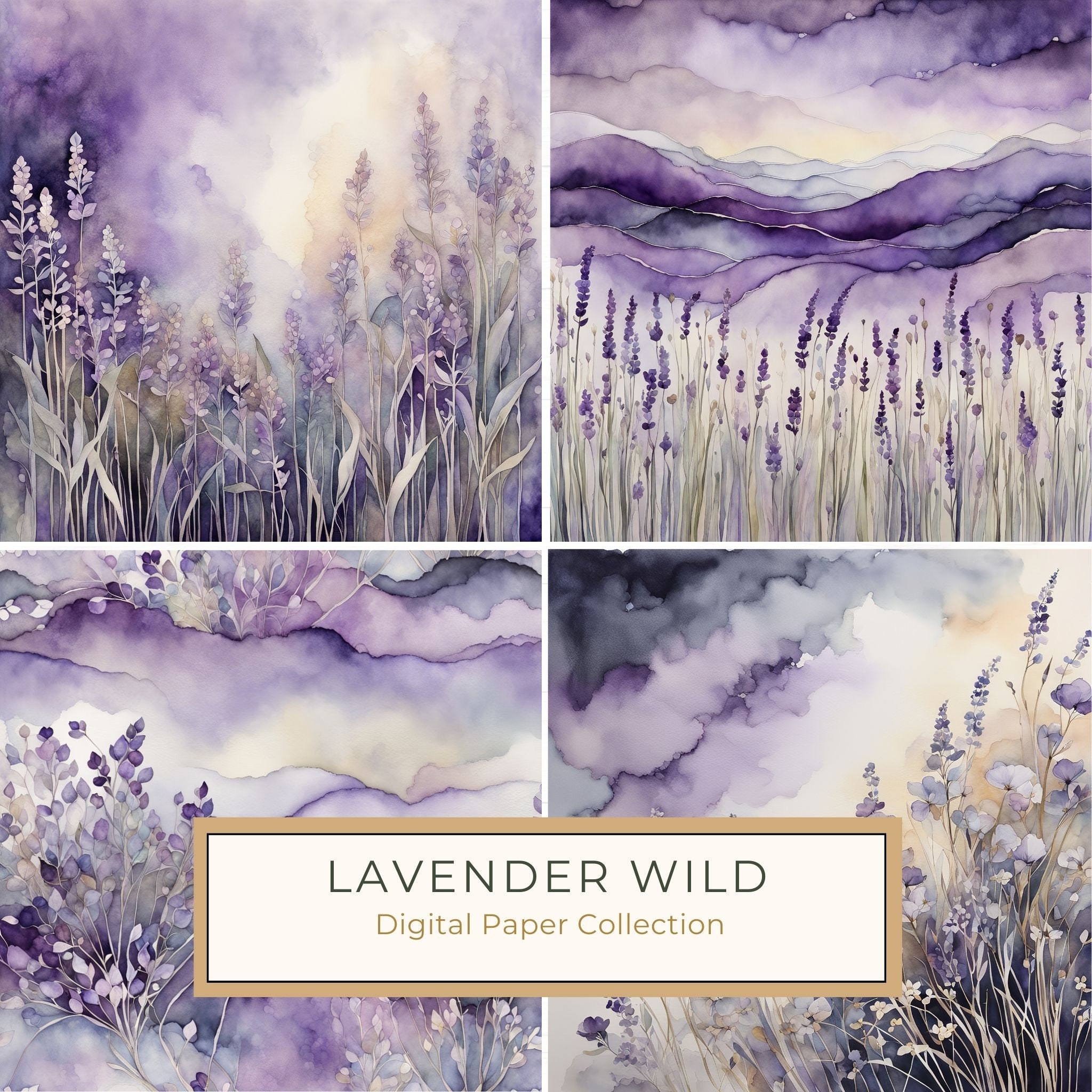Lavender Watercolor Digital Paper: Abstract Floral Art (10 JPGs)