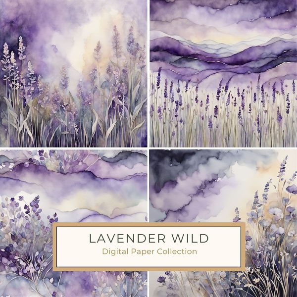 Lavender Watercolor Digital Paper: Abstract Floral Art (10 JPGs)