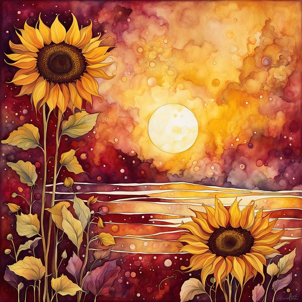 Sunflower Ombre Digital Paper Set: Burgundy Sunset Art (10 JPGs) — image 4
