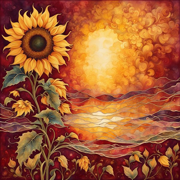 Sunflower Ombre Digital Paper Set: Burgundy Sunset Art (10 JPGs) — image 8