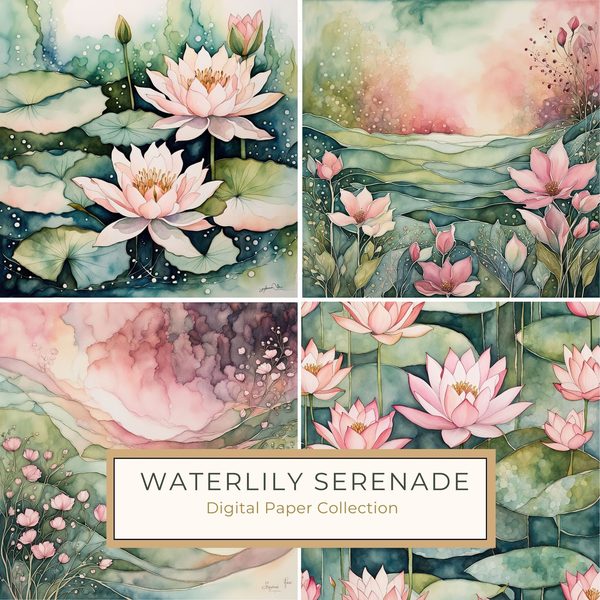 Waterlily Digital Paper Set: Rose & Sage Watercolor Backgrounds (10 JPGs)