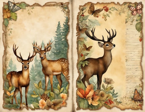 Antler & Oak Junk Journal Pages: Deer Theme Digital Paper (Commercial Use) — image 1