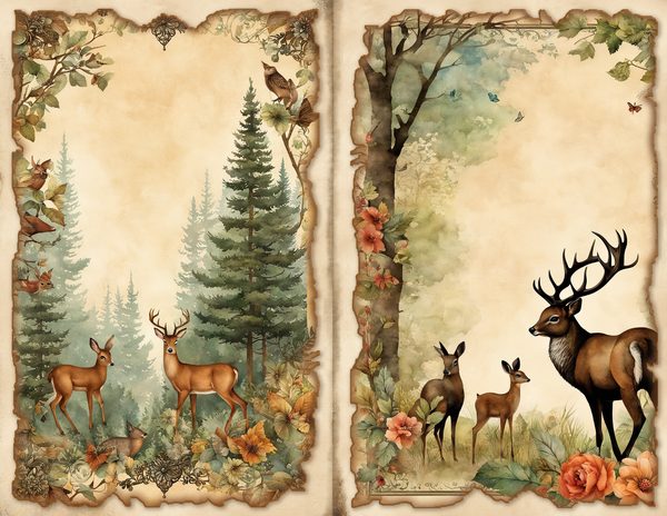 Antler & Oak Junk Journal Pages: Deer Theme Digital Paper (Commercial Use) — image 2