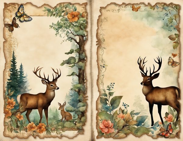 Antler & Oak Junk Journal Pages: Deer Theme Digital Paper (Commercial Use) — image 3