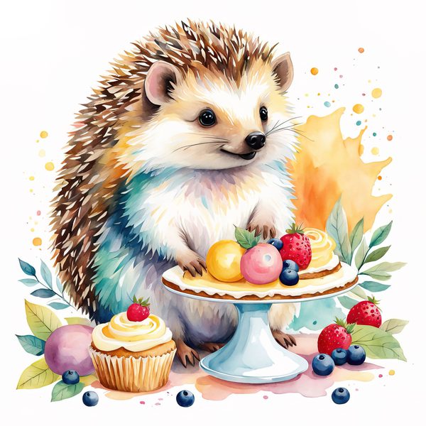 Watercolor Hedgehog Chef Clipart: Whimsical Kitchen Art (PNG & JPG) — image 4
