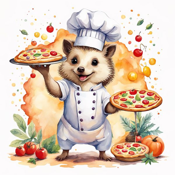 Watercolor Hedgehog Chef Clipart: Whimsical Kitchen Art (PNG & JPG) — image 7