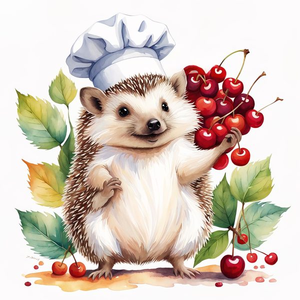 Watercolor Hedgehog Chef Clipart: Whimsical Kitchen Art (PNG & JPG) — image 10