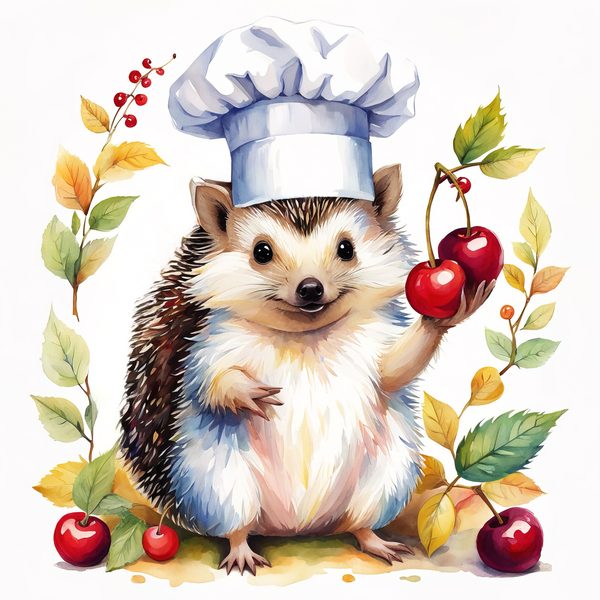 Watercolor Hedgehog Chef Clipart: Whimsical Kitchen Art (PNG & JPG) — image 11