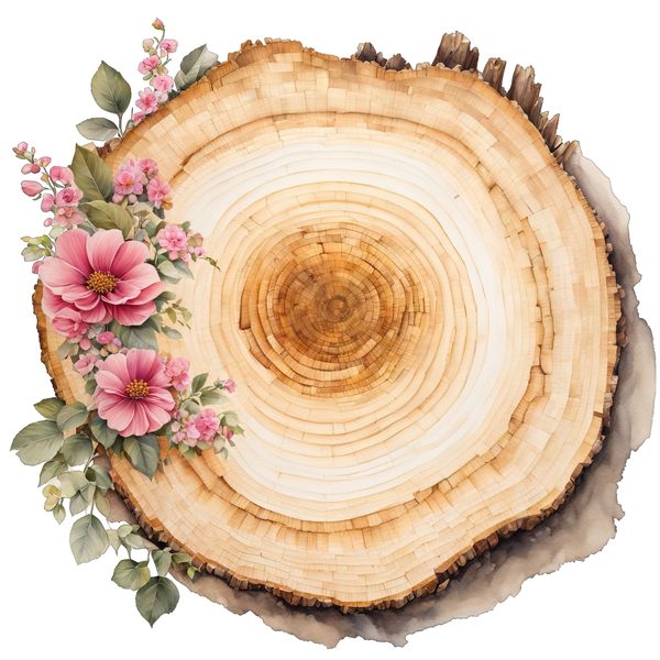 Watercolor Floral Wood Slice Clipart: Pink PNG Graphics (Commercial Use, Digital Download) — image 2