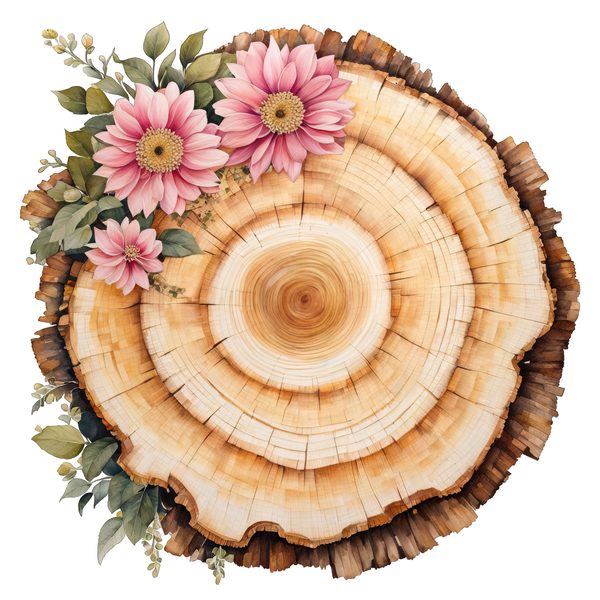 Watercolor Floral Wood Slice Clipart: Pink PNG Graphics (Commercial Use, Digital Download) — image 3