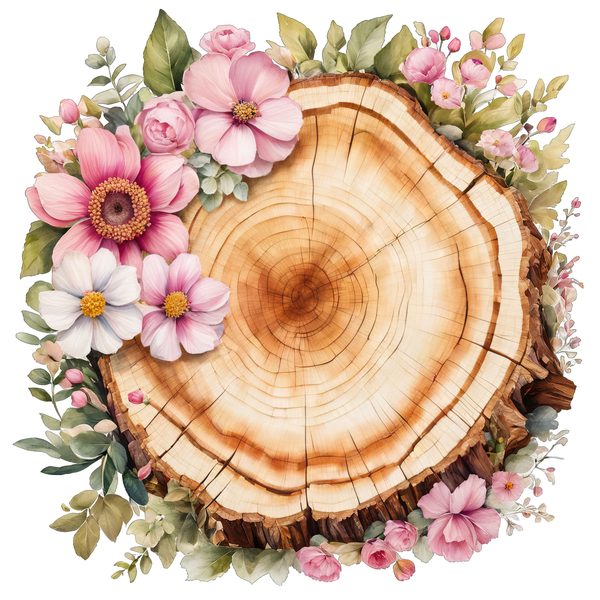 Watercolor Floral Wood Slice Clipart: Pink PNG Graphics (Commercial Use, Digital Download) — image 4