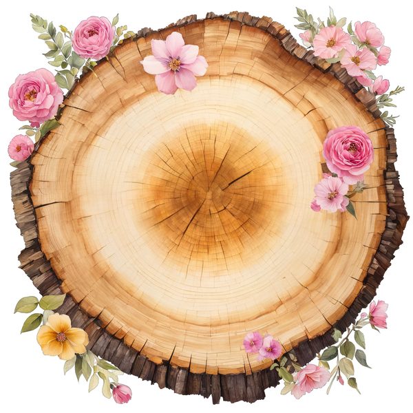 Watercolor Floral Wood Slice Clipart: Pink PNG Graphics (Commercial Use, Digital Download) — image 5