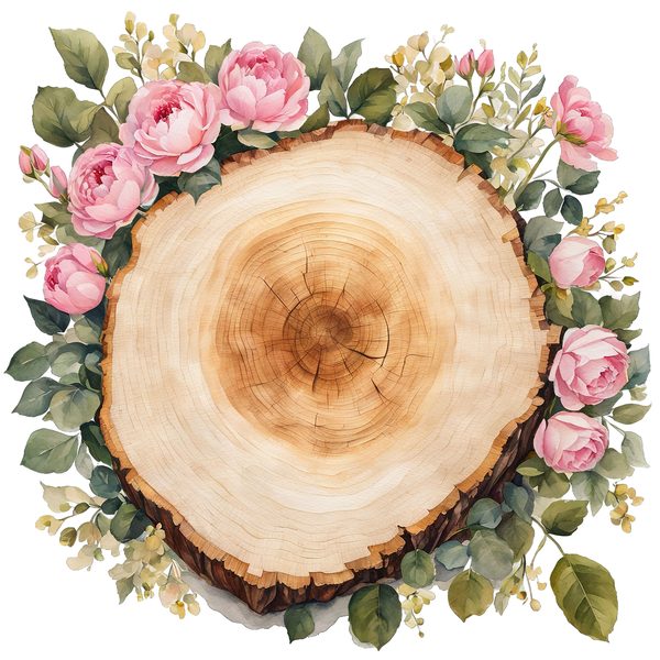 Watercolor Floral Wood Slice Clipart: Pink PNG Graphics (Commercial Use, Digital Download) — image 6