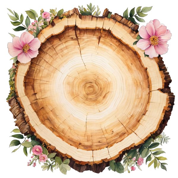 Watercolor Floral Wood Slice Clipart: Pink PNG Graphics (Commercial Use, Digital Download) — image 7