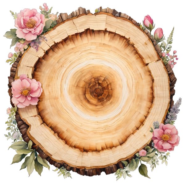 Watercolor Floral Wood Slice Clipart: Pink PNG Graphics (Commercial Use, Digital Download) — image 8