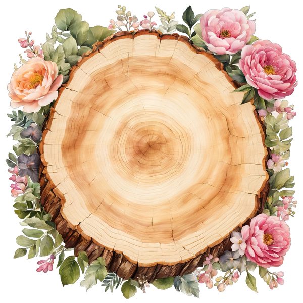 Watercolor Floral Wood Slice Clipart: Pink PNG Graphics (Commercial Use, Digital Download) — image 9