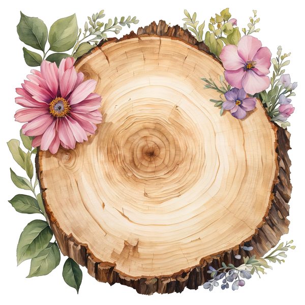 Watercolor Floral Wood Slice Clipart: Pink PNG Graphics (Commercial Use, Digital Download) — image 10