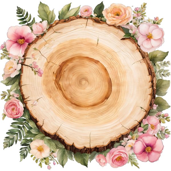 Watercolor Floral Wood Slice Clipart: Pink PNG Graphics (Commercial Use, Digital Download) — image 12