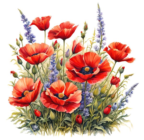 Watercolor Poppy Clipart: Wildflower Meadow Art (Digital Download) — image 1