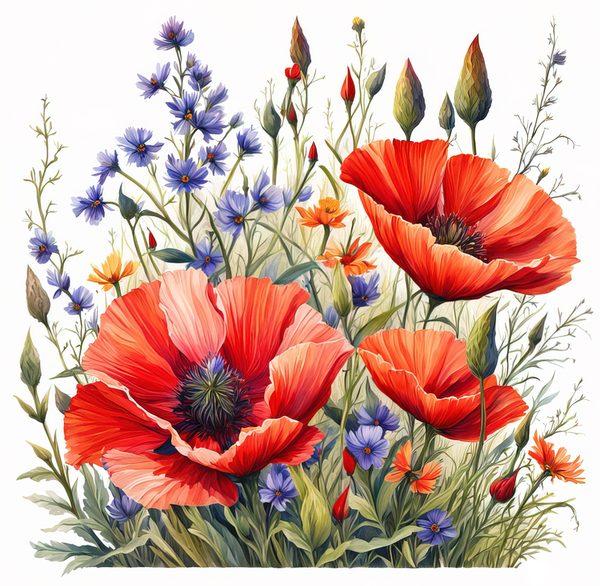 Watercolor Poppy Clipart: Wildflower Meadow Art (Digital Download) — image 2